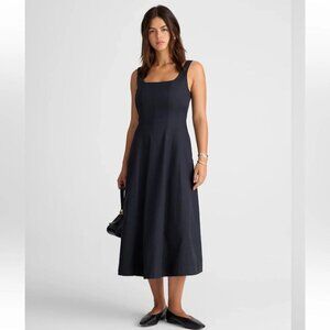 Madewell Navy Blue Seamed Square Neck Midi Dress 0 NWT